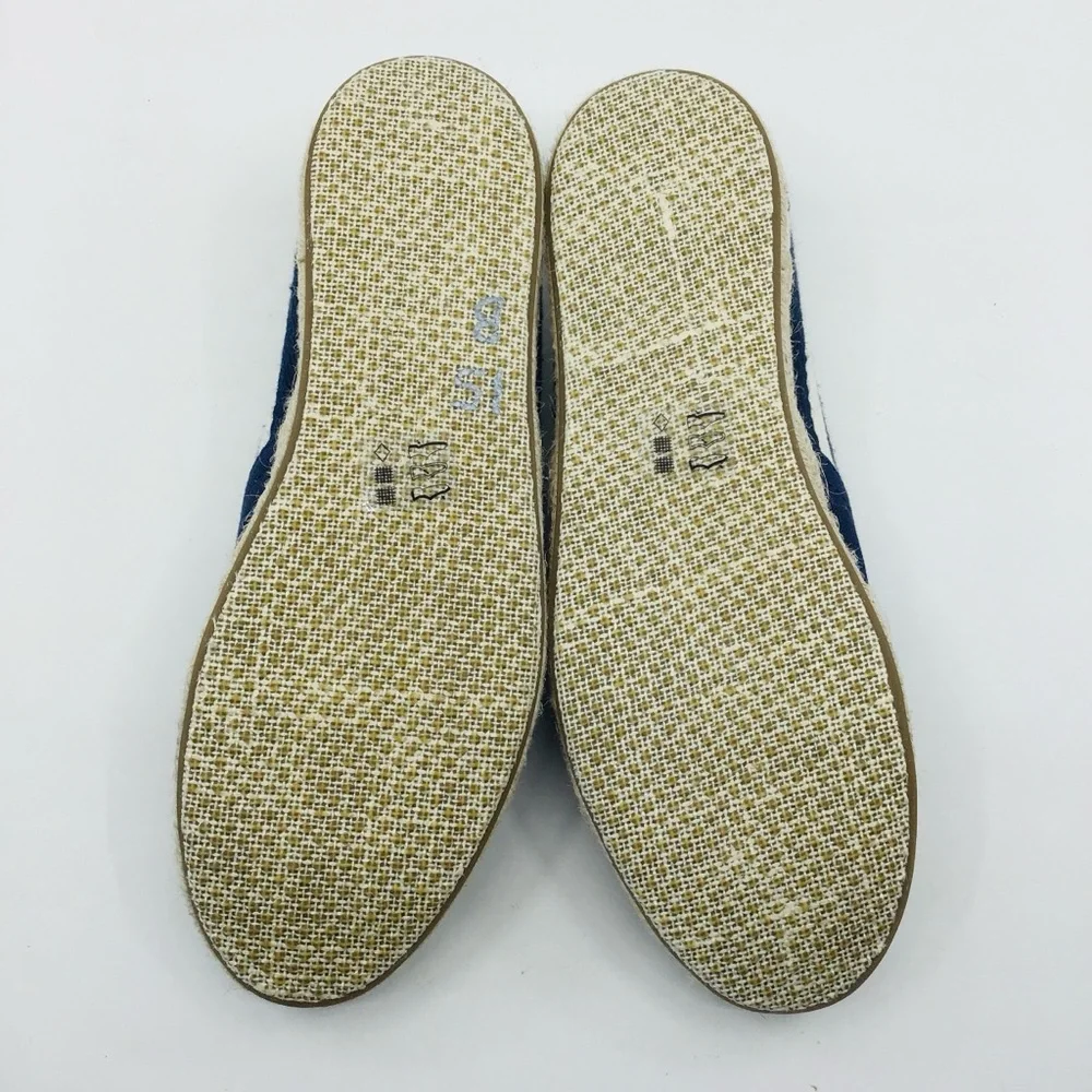 TOMS Stripe University Women's Classic Navy Blue Espadrilles shoes size 8